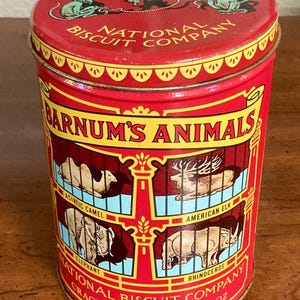 Vintage  Barnum&#39;s Animals National Biscuit Company Crackers Tin - Nabisco Reproduction of 1914 Tin - 1979