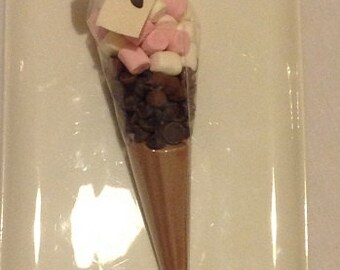 Hot chocolate cone with chocolate chips and marshmallows great gifts