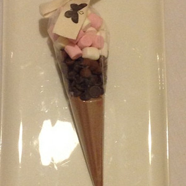 Hot chocolate cone with chocolate chips and marshmallows great gifts