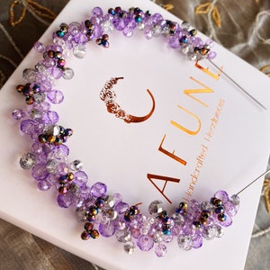 Purple & silver classic Cafuné headpiece murano beads, headband, hair accessory, crown,wedding,race fashion, luxury handmade image 3