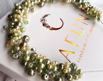 light green & ivory classic Cafuné headpiece - pearls, headband, hair accessory, crown,wedding,race fashion, luxury handmade