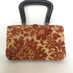 Vintage MEYERS Carpet Handbag / Cut Velevet / Tapestry Bag / Purse / Accordian Bag / 60&#39;s / Retro / Handbag / Made in the USA