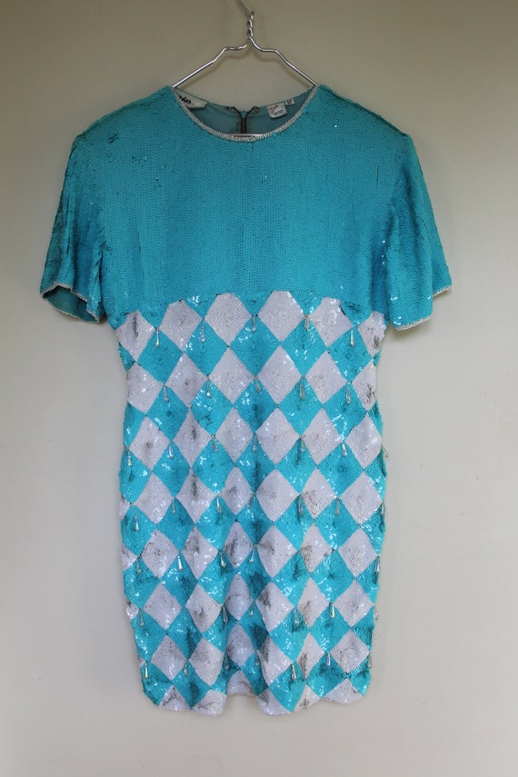 Vintage 1980's Jasjas New York Sequins Dress / Sil