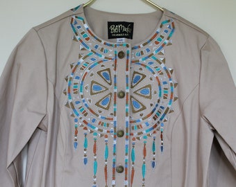 Vintage 1990's Bob Mackie Wearable Art Long Sleeve Collared Shirt