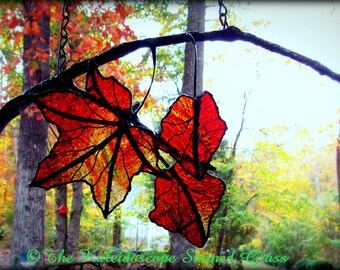 Autumn Maple Branch Trio- Stained Glass