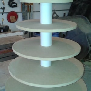 6 Tier Round Custom Made Unfinished Cupcake Stand with Thicker Tiers.  Holds up to 115 Cupcakes.