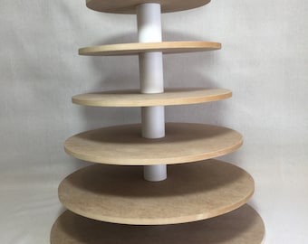 7 Tier Round Unfinished Cupcake Stand with 1/2" thick tiers.  Holds up to 206 Cupcakes