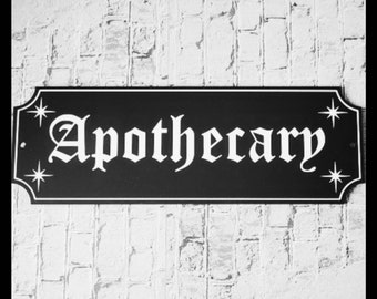 Apothecary sign, 29cm wide Street sign,  frosted black acrylic sign, goth home, gothic, goth decor, acrylic sign