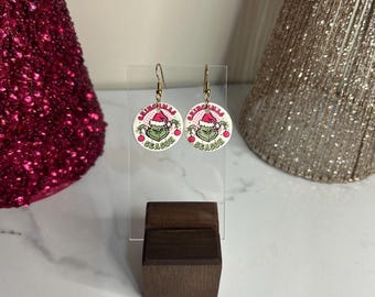 Handmade Grinch Holiday Earrings: Polymer Clay