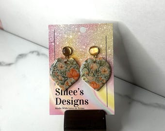 Peach Floral Polymer Clay Dangles