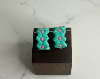 Teal Flower Polymer Clay Huggies