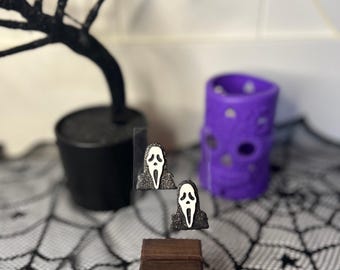 Handmade Scream Ghostface Polymer Clay Earrings