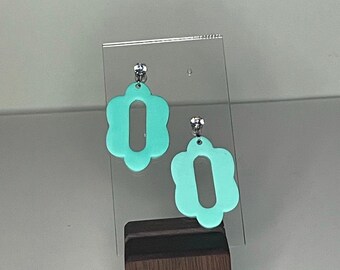 Teal Rhinestone Flower Polymer Clay Dangles