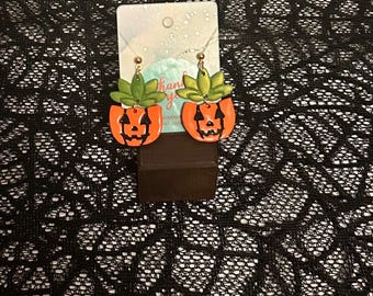 Handmade Pumpkin Earrings, Polymer Clay Succulents