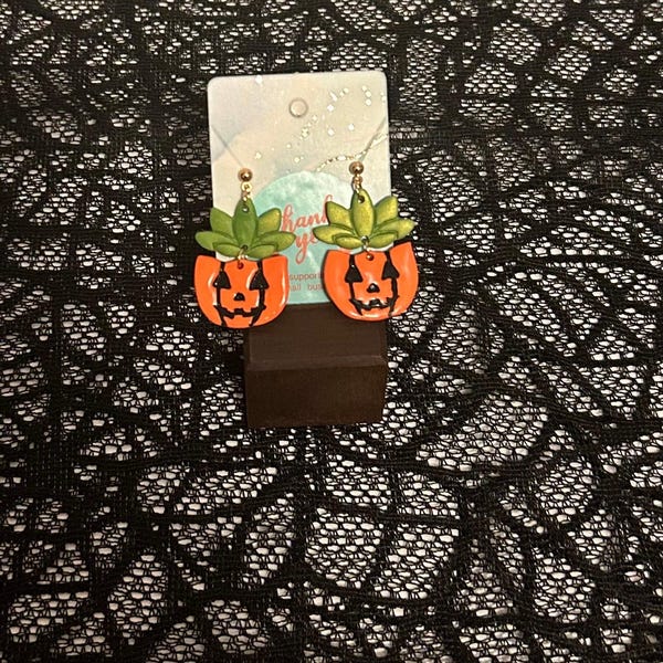 Handmade Pumpkin Earrings, Polymer Clay Succulents