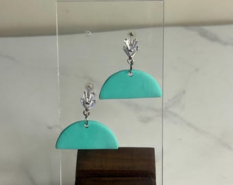 Teal Zirconia Polymer Clay Earrings