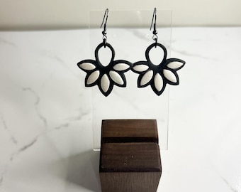 Black and White Flower Polymer Clay Earrings