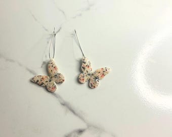 Butterfly Flower Print Polymer Clay Earrings