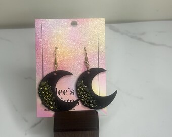 Handmade Polymer Clay Moon Earrings, Webbed Design