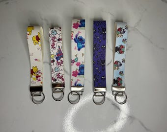 Character Print Faux Leather Wristlet Keychain