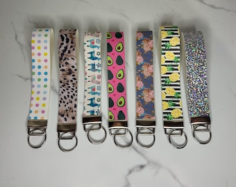 Fun Print Faux Leather Wristlet Keychain