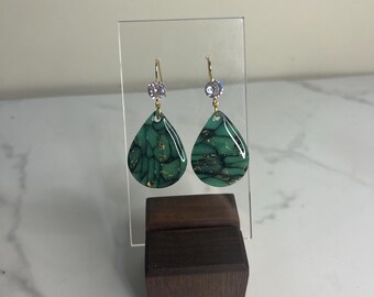Emerald & Gold Polymer Clay Earrings