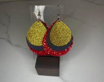 Red, Gold & Navy Faux Leather Earrings