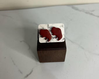 Maroon Buffalo Studs, Polymer Clay Earrings