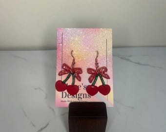 Cherry Bow Polymer Clay Earrings