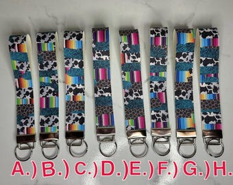 Western Print Faux Leather Wristlet Keychain