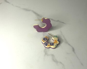 Flower Print Polymer Clay Hoops