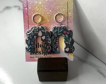 Navy Floral Polymer Clay Dangles