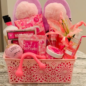 Pink spa gift basket