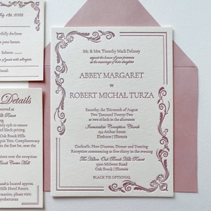 The Wodehouse Suite. Letterpress Wedding Invitation. Simple Elegant Foliage Leaf Border   Letterpressed