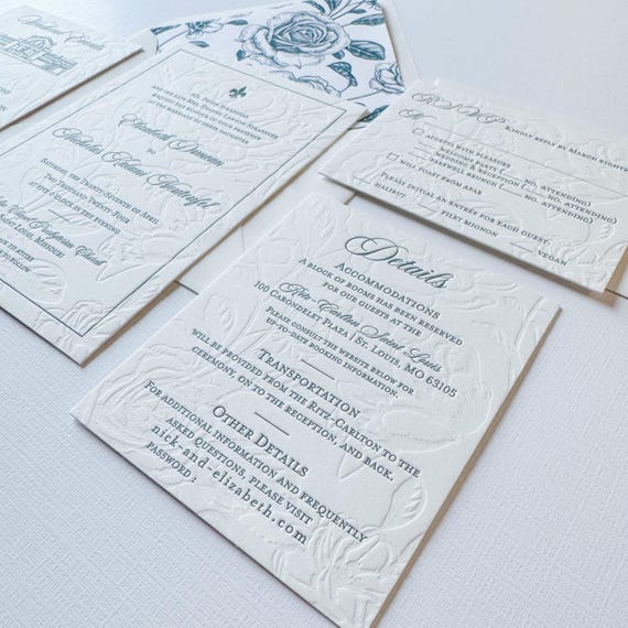 Fitzwilliam Suite Letterpress Wedding Invitation Sample: Dark