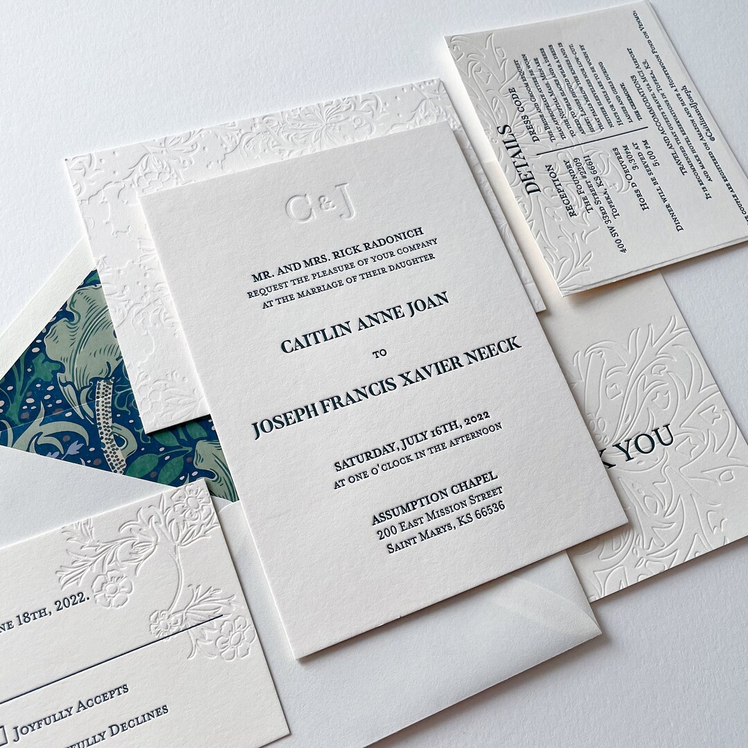 The Windsor Suite. Letterpress Wedding Invitation. William Morris