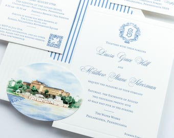 Victoria Suite Letterpress Wedding Invitation Sample: Die Cut Oval, Monogram