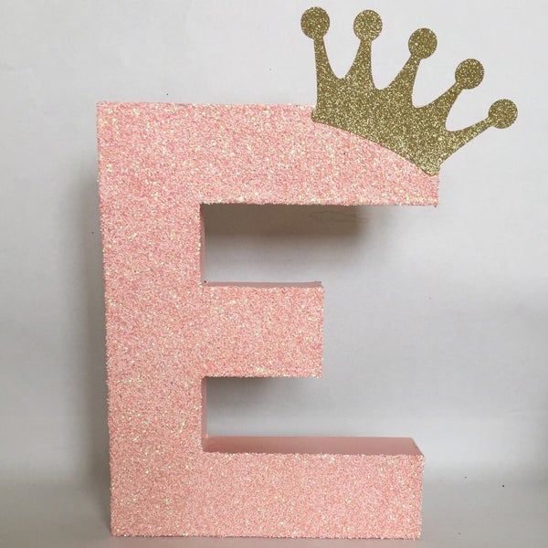 Glitter Stand Up Letter-Initial-Monogram-Wedding-Engagement-Shower-Birthday-Party-Photo Prop-Princess-Decorations-Pink, Gold Tiara-Barbie