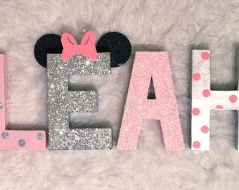 Minnie Mouse Glitter Stand Up Name Letters-Photo Prop-Party Decor-Birthday-Twodles-Winter ONEderland Decorations-Cake Smash-Customizable