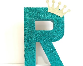 Glitter Stand Up Letter-Initial-Monogram-Wedding-Engagement-Shower-Birthday Grl-Party-Photo Prop-Princess-Decorations-teal-Gold-Tiara-Office