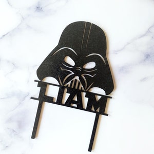 Darth Vader Wood Cake Topper-Customizable-Name-Boy-Birthday Party Decor Decorations-Star Wars Theme-Personalized Customized-Fan-Dessert-Dad