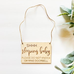Sleeping Baby Door Sign-Do Not Knock Ring Doorbell Disturb-Engraved Wood-Gift-Present-Baby Shower-Holiday-Christmas-Farmhouse-Mother's Day