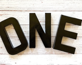 Black Stand Up ONE Letter Sign-1st Bday-First Birthday-Photo Prop-Party Decor-Paper Mache-Winter ONEderland-Cake Smash-Boy-Girl-Unisex-Table