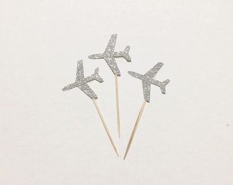 Airplane Cupcake Toppers-Birthday-Dessert Table Decorations-Donut-Party Decor-Up and Away-Aviation Theme-Aviator-Pilot-Jet  Plane-Baby Boy