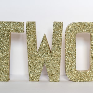 Gold Glitter Stand Up TWO Letter Sign-2nd Birthday-Photo Prop-Party Decor-Paper Mache-Winter wonderland Theme-Cake Smash-decorations-Girl