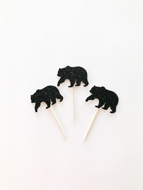 Bear Glitter Cupcake Toppers-baby shower-it's a boy-Party-Decor-papa-birthday-Decoration-Donut-gender reveal-lumberjack-camp-ranger-Forest