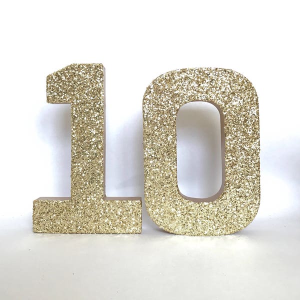 Silver Gold Glitter 10th Birthday-10-Anniversary-Stand Up Paper Mache-Party Decor-Photo Prop-Decoration-Glam-Decade-Sparkly-Girl-Golden Bday