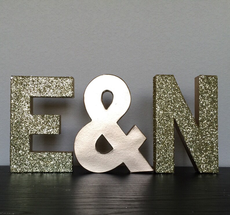 Gold Silver Glitter Paper Mache Stand up Initials monogram Etsy