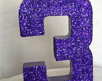 Purple Glitter Paper Mache Stand Up Number-1st-First Birthday Party-Wedding Table Decor-Photo Prop-Winter ONEderland-Wild ONE-Girl-Dessert