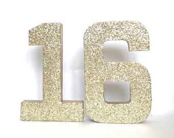 Sweet 16 Gold Silver Glitter Paper Mache Stand Up Birthday Number - Party Decor - Decorations-Cake-Centerpiece-Dessert Table - CUSTOMIZEABLE